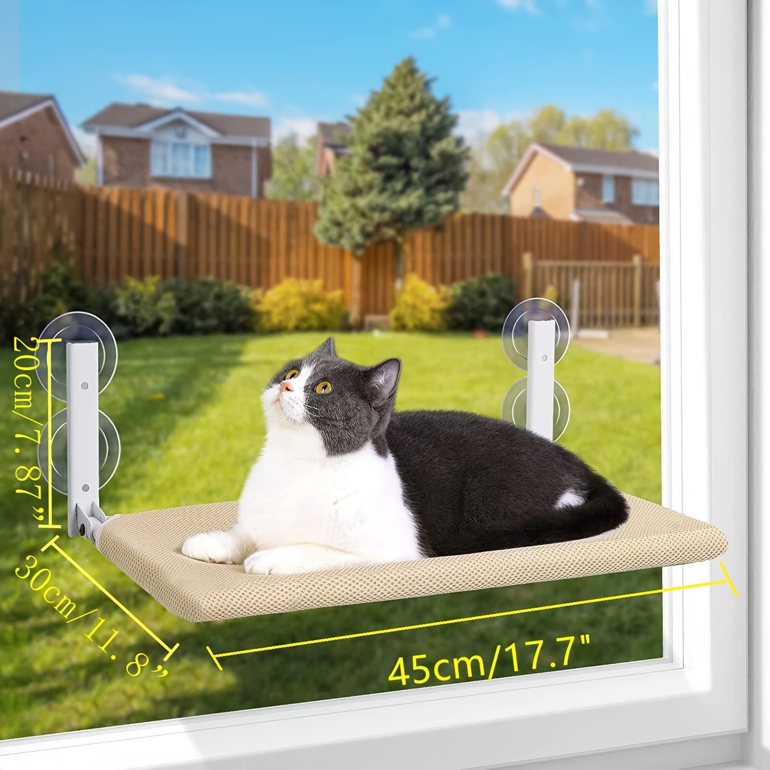 Foldable Cat Window Perch Hammock with Steel Frame Suction Cups Reversible Indoor Sunbathing Bed