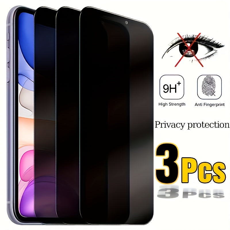 Tempered Glass Screen Protectors for iPhone 11-16 Pro Max Full Coverage Anti-Privacy Set of 3