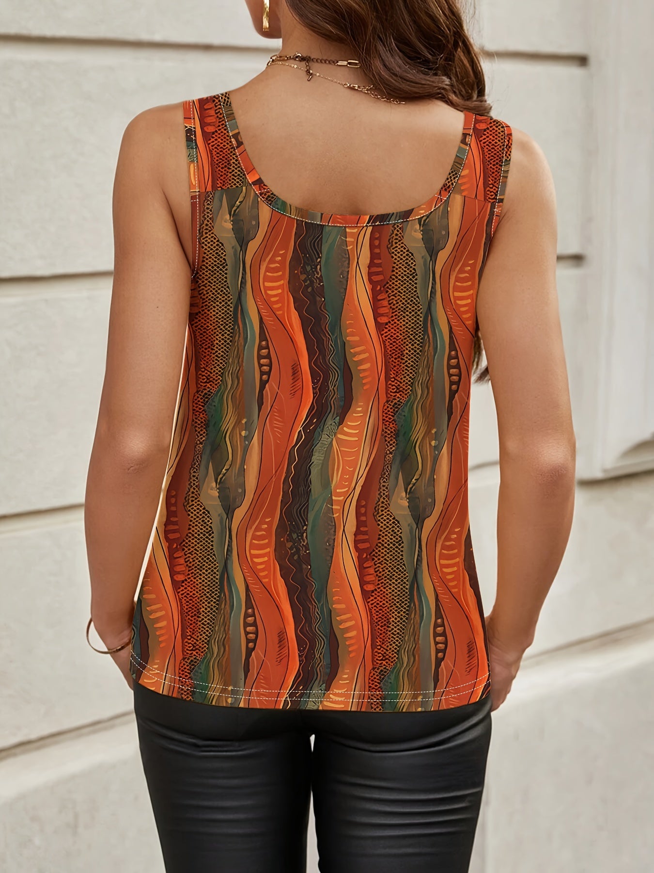 Женская топ с принтом по всему изделию, узлом и ремешком на заднике, с V-образным вырезом, из полиэстерового трикотажа