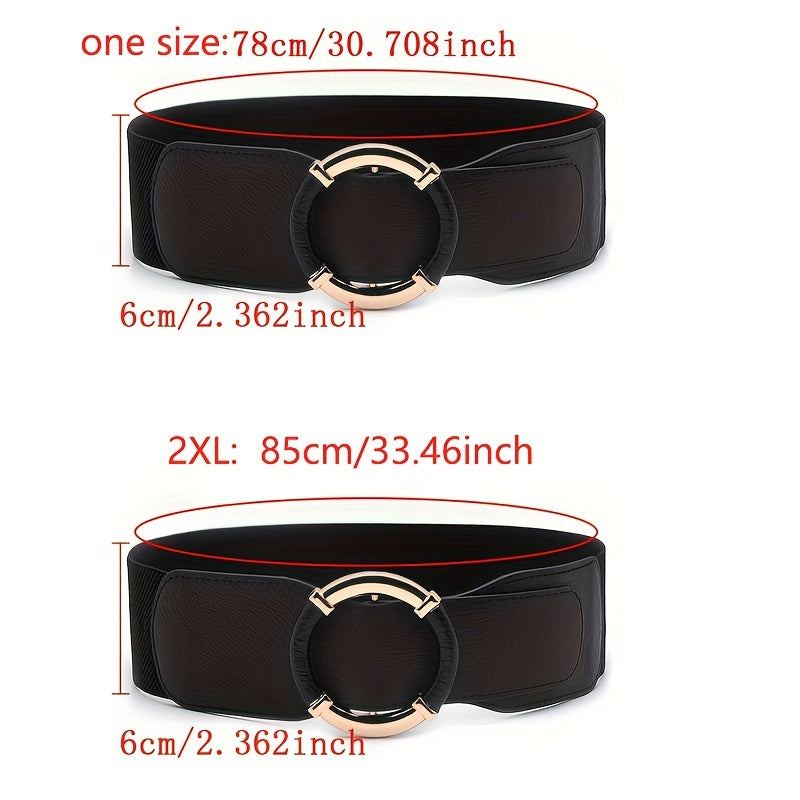 Women's Casual Elastic Waist Dress Coat with Wide Belt and Round Buckle in Solid Color