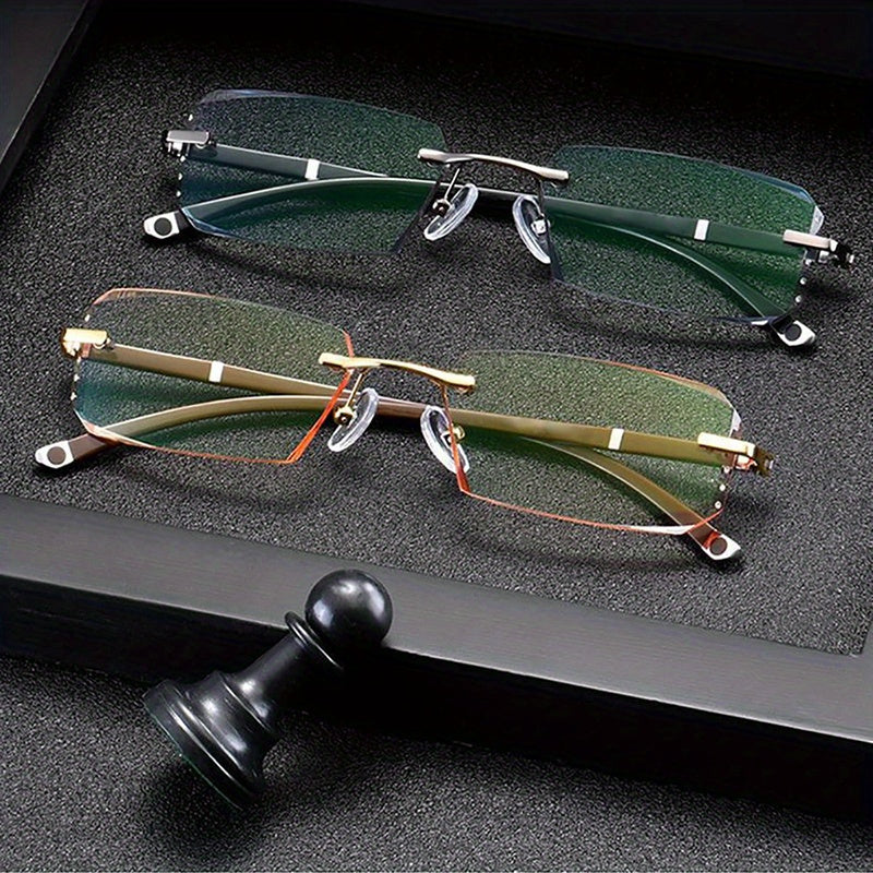 Unisex Rimless Glasses with Anti-Blue Light Clear Lenses for Business