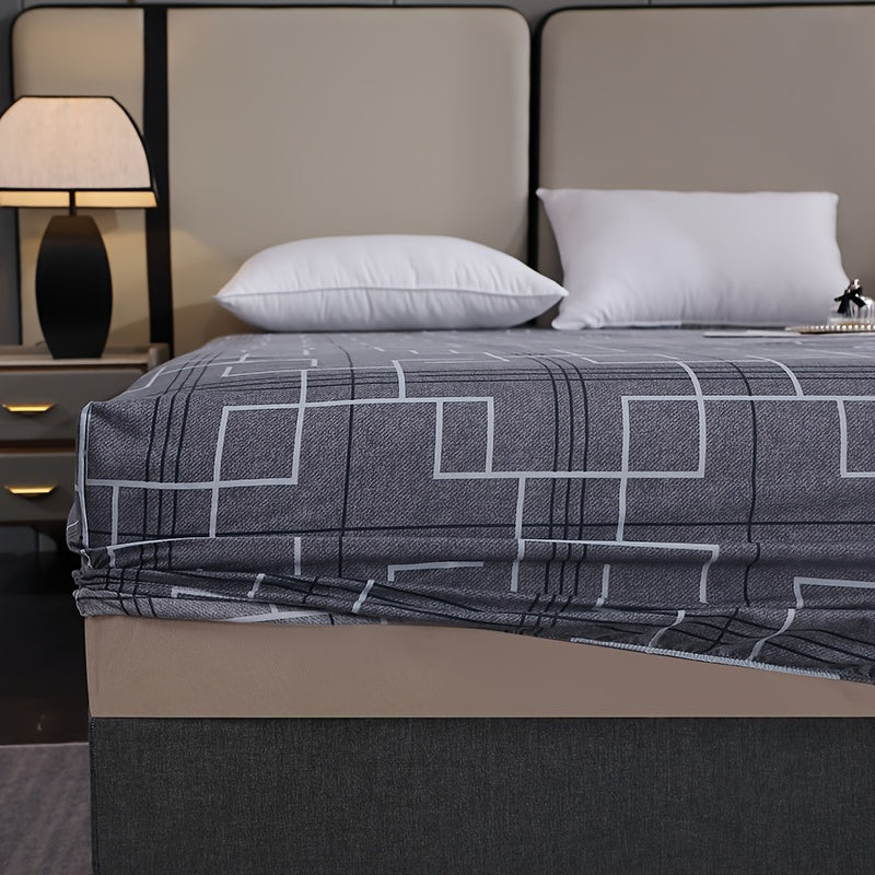 Geometric Print Fitted Sheet Deep Pocket Bed Bedding Mattress Protector for Bedroom or Guest Room