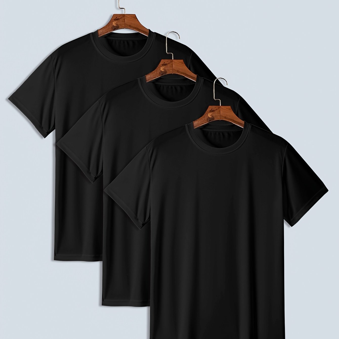 Pack de 3 camisetas de manga larga para hombre de talla grande en poliéster sólido para verano