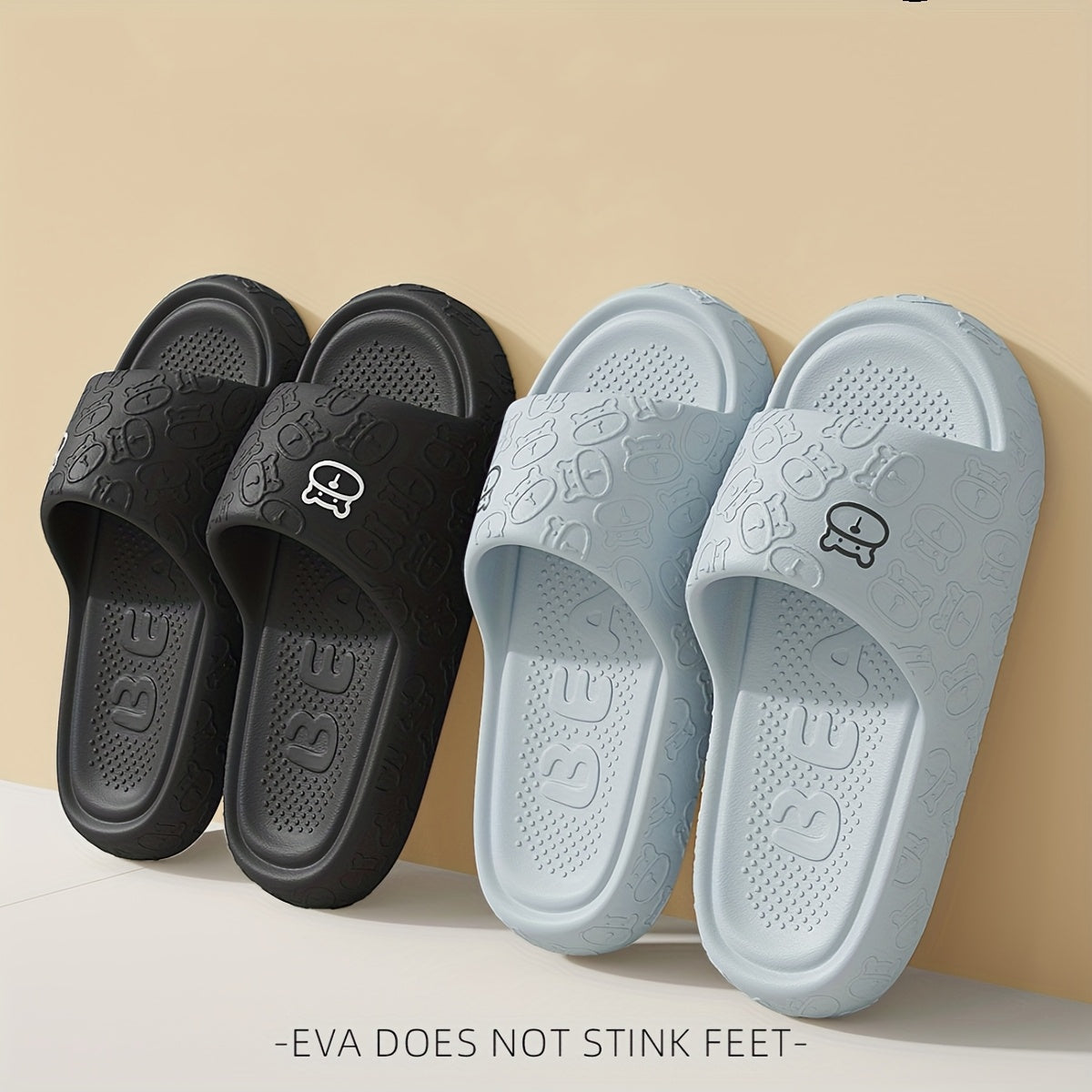 Unisex EVA Slides Casual Cartoon Bear Open Toe Slip-On Indoor Outdoor Sandals