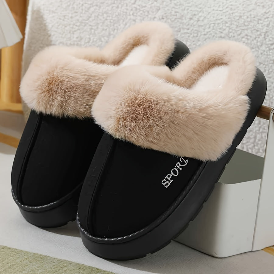 Zapatillas de imitación de ciervo con forro de invierno, con puntera, casuales, para interior, suela de EVA
