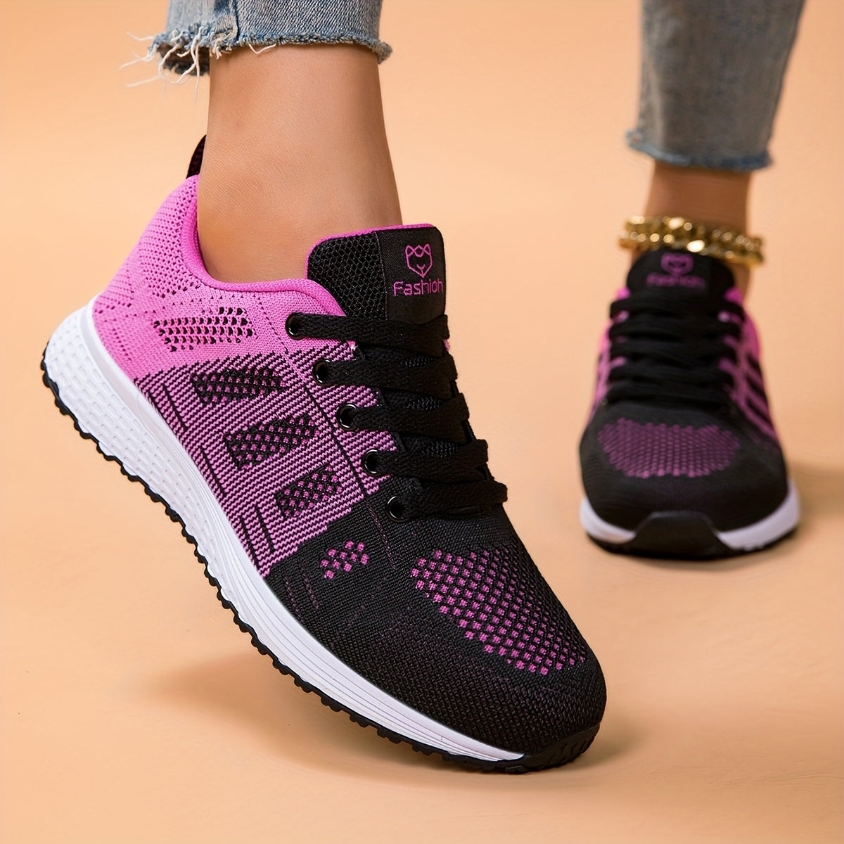 Zapatillas de running ligeras y transpirables para mujer con suela antideslizante negro rosa