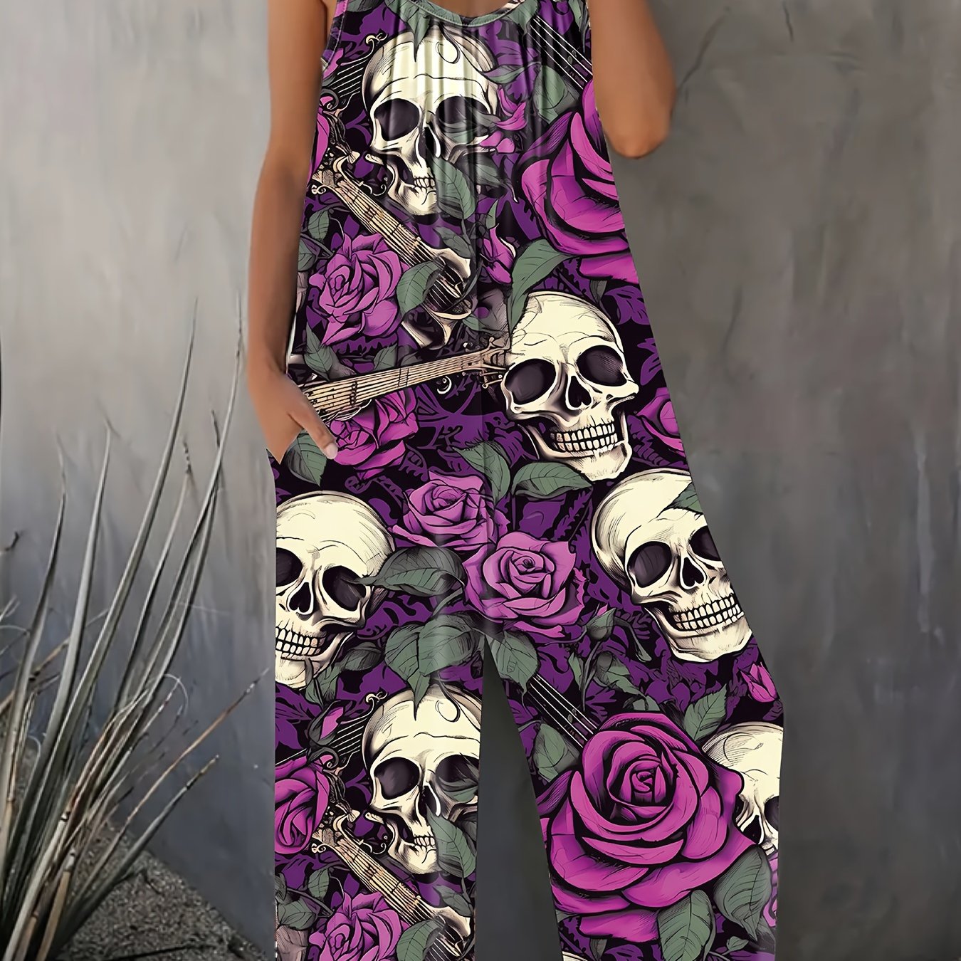 Women's Gothic Style Summer Printed Long Leggings Black Plus Size