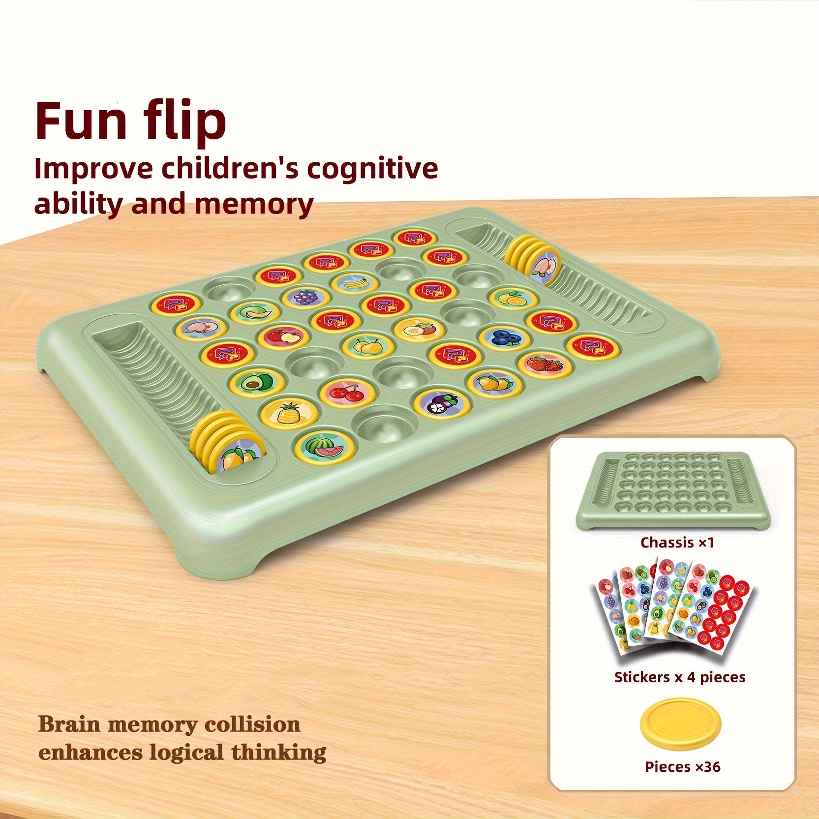 Memory Match Game for Kids 3+ with Fruits and Animals Durable ABS Green