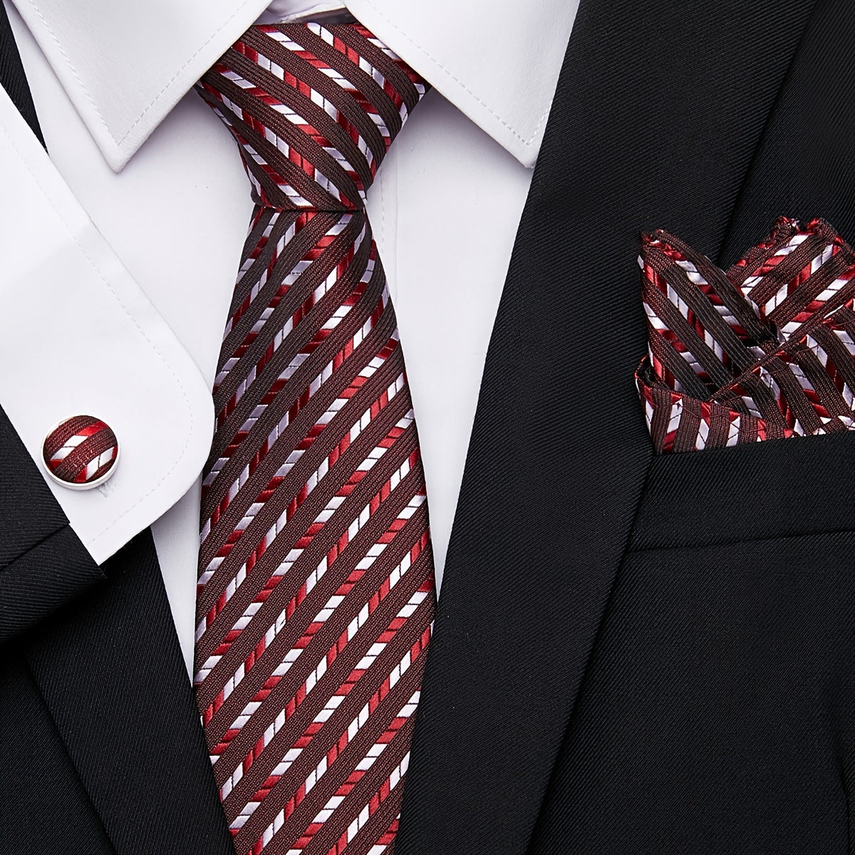 Men's Tie Pocket Square Cufflink Set for Weddings Holidays Gifting