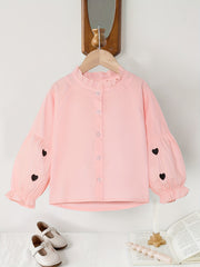 Длинная рубашка с сердечным узором и рюшей на воротнике для девочек