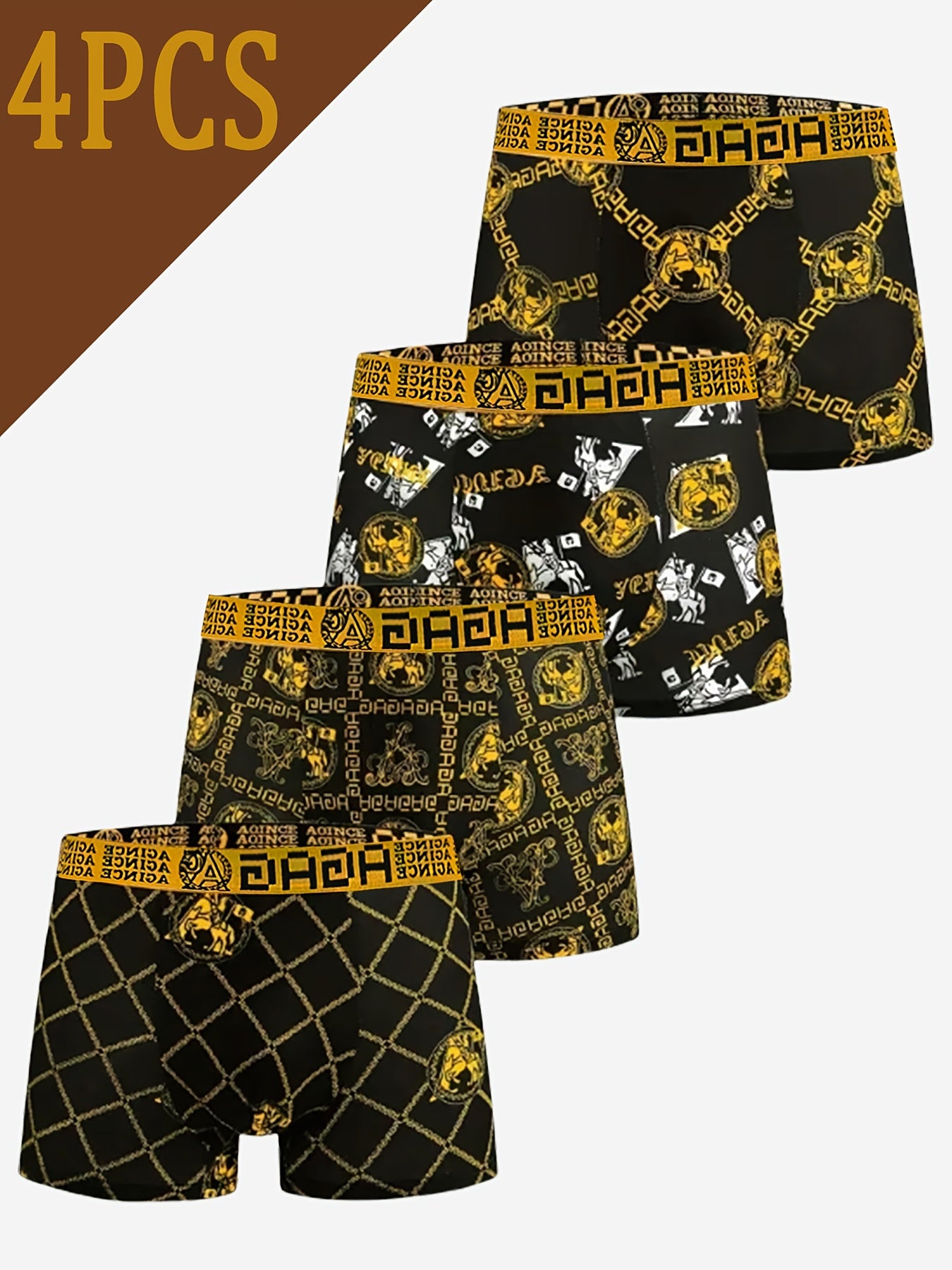 4-Pack Erkaklar uchun Geometrik naqshli Boxer Briefs, Havo o'tkazuvchi Polyester Trikotaj Matodan tayyorlangan. Kundalik kiyim uchun tasodifiy sport shortlari, Yengil va Cho'ziluvchan, To'rt tomonlama cho'ziladigan ichki kiyim.