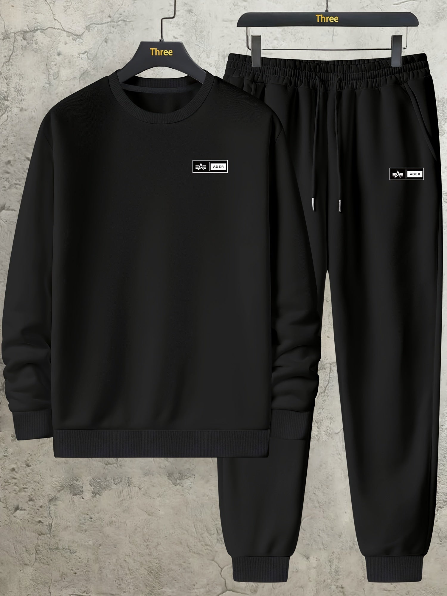 Men's Geometric Pattern Sweatshirt and Elastic Drawstring Pants Set for Casual Sports Outdoor Autumn Winter