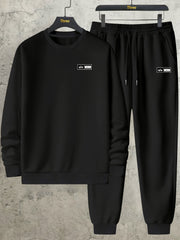 Men's Geometric Pattern Sweatshirt and Elastic Drawstring Pants Set for Casual Sports Outdoor Autumn Winter