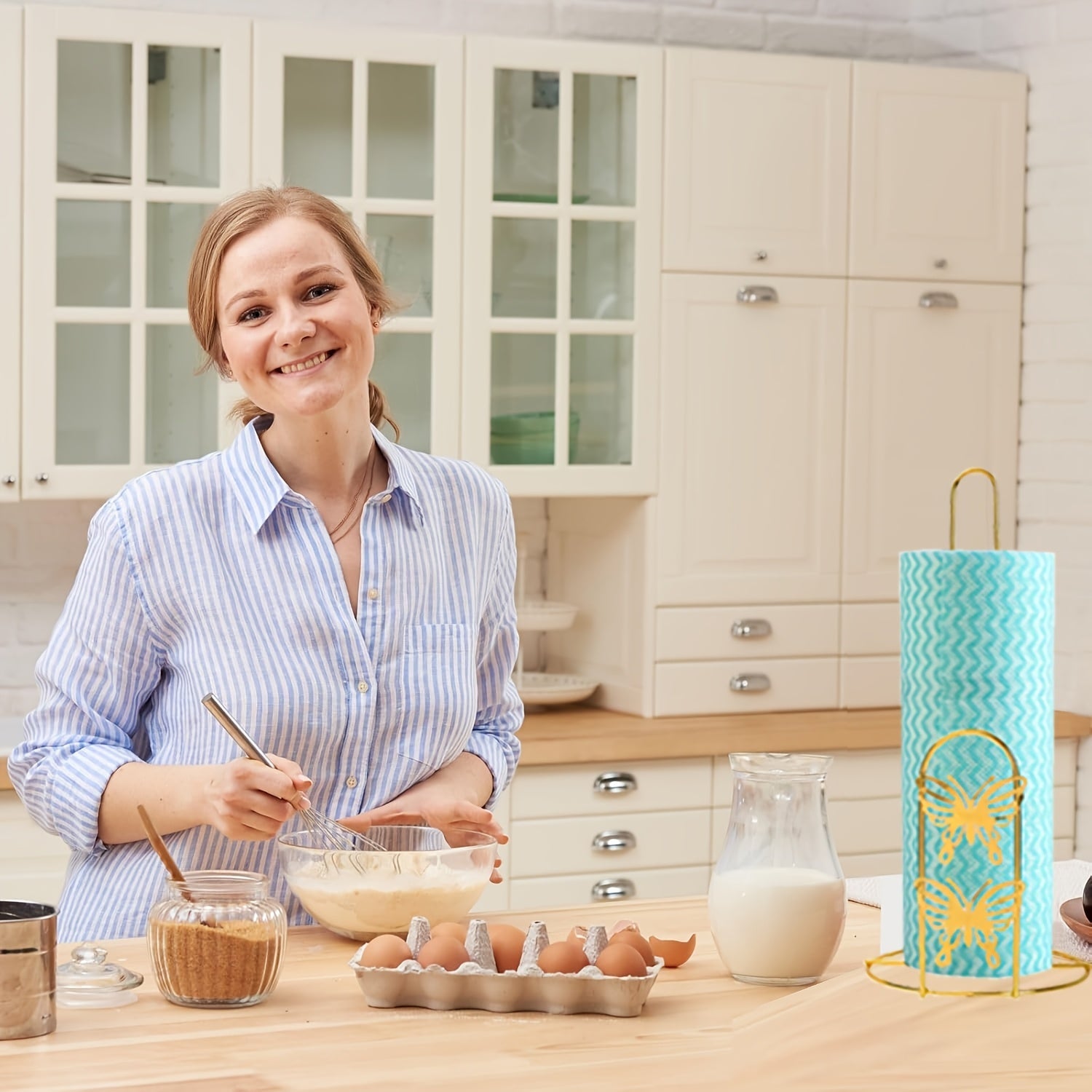 Soporte vertical para toallas de papel de hierro forjado con diseño nórdico de mariposa para cocina y baño