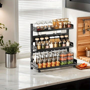 Tiered Metal Spice Rack Organizer for Countertop Storage, Sturdy Kitchen Jars