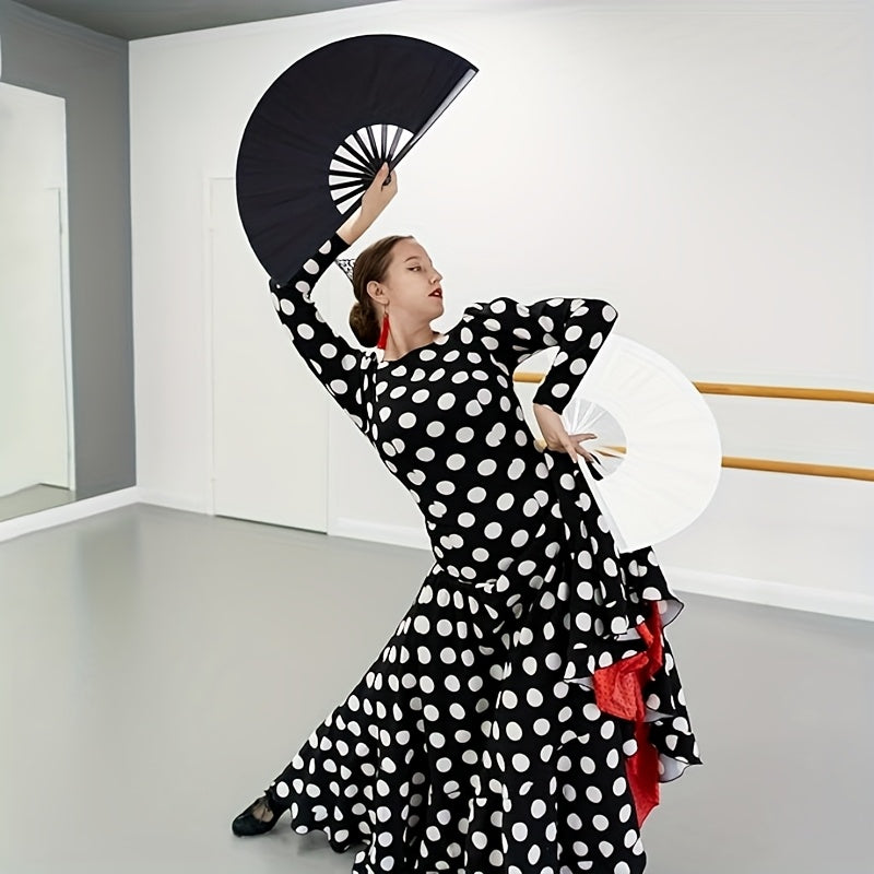 XL Folding Nylon Fan for Chinese Kung Fu Tai Chi Practice Performance Decoration Dance Holiday Party Red Black