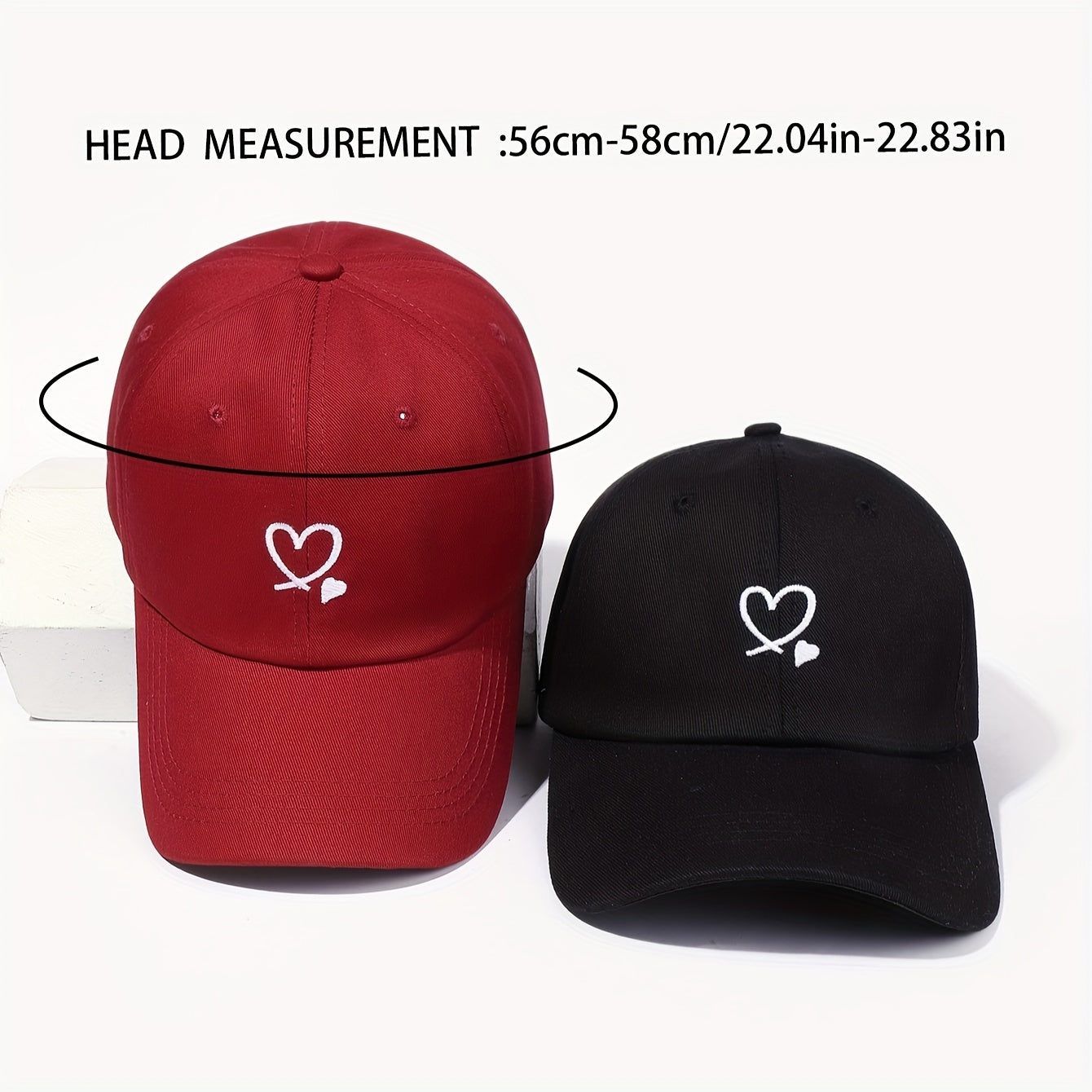 Pack of 2 Heart Embroidered Baseball Caps for Outdoor Leisure and Vacation