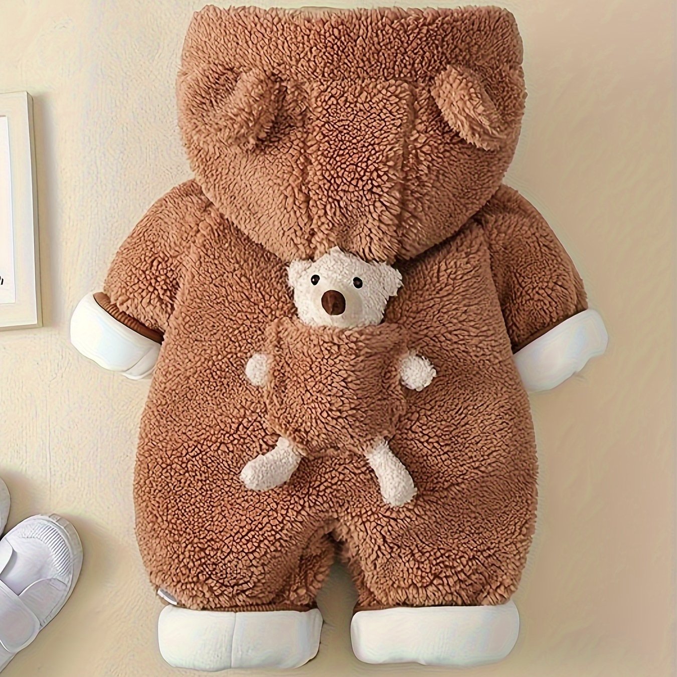 Newborn Baby Bear Hoodie Jumpsuit Flannel Fall Winter Cozy Infant Clothing