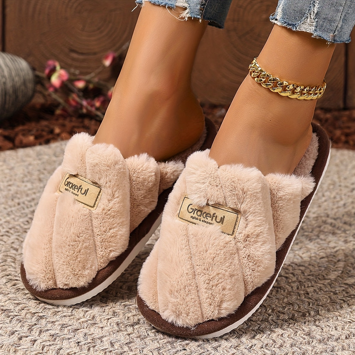 Women's Plush Fleece Slippers with EVA Sole Indoor Outdoor Cozy Warm