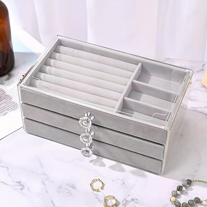 Jewelry Organizer with Three Layers for Earrings Necklaces and Rings Transparent Design