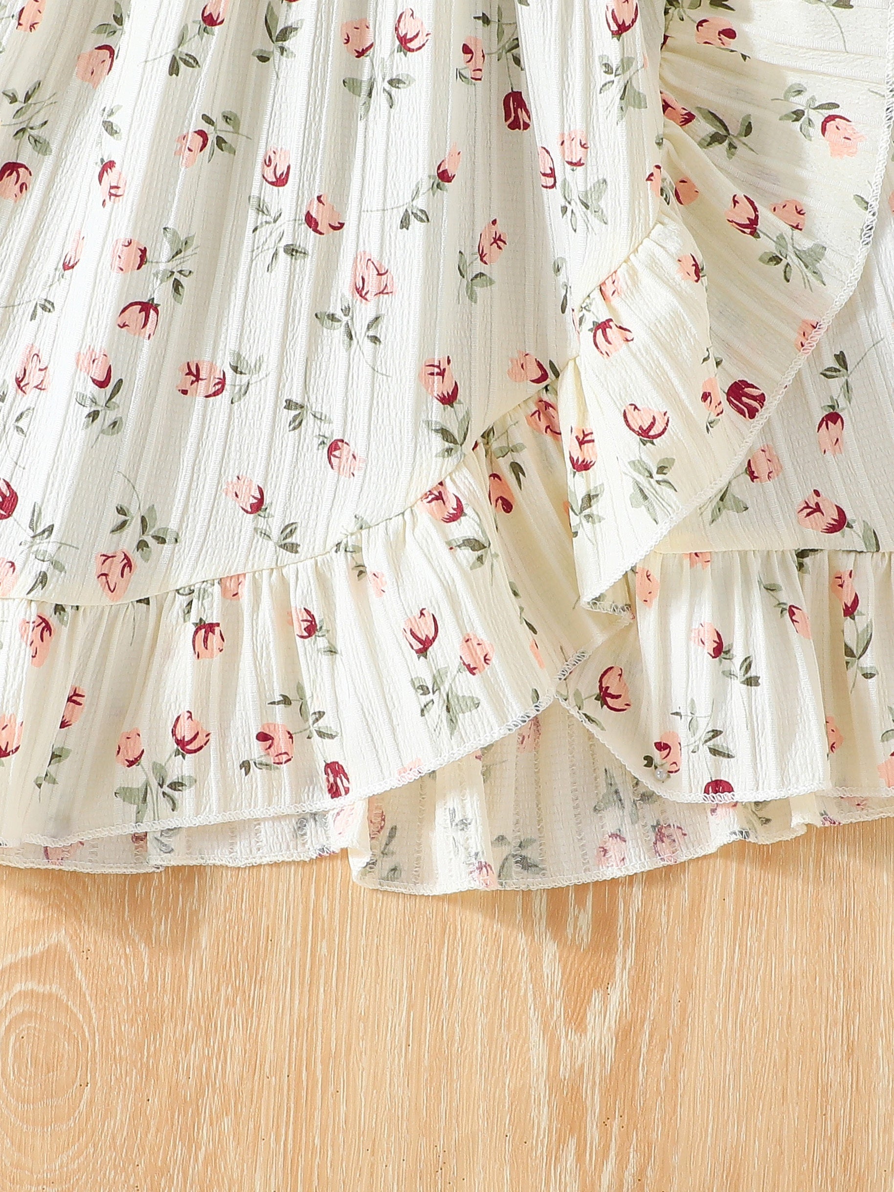 Girls' Summer Floral Sleeveless Dress with Belt for Parties and Beach Outings