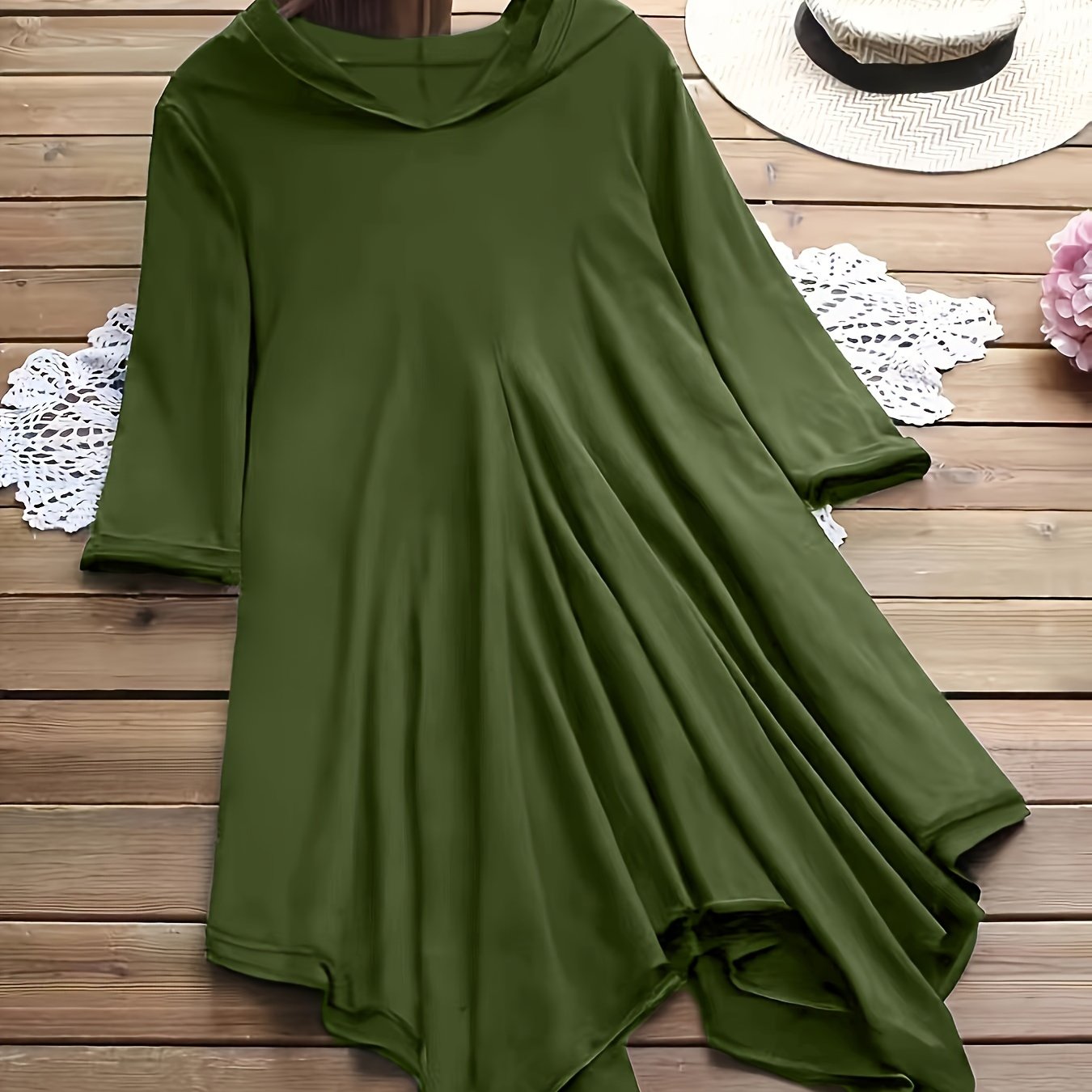 Women's Casual Polyester Blend Hoodie with Asymmetrical Hem and Kangaroo Pocket