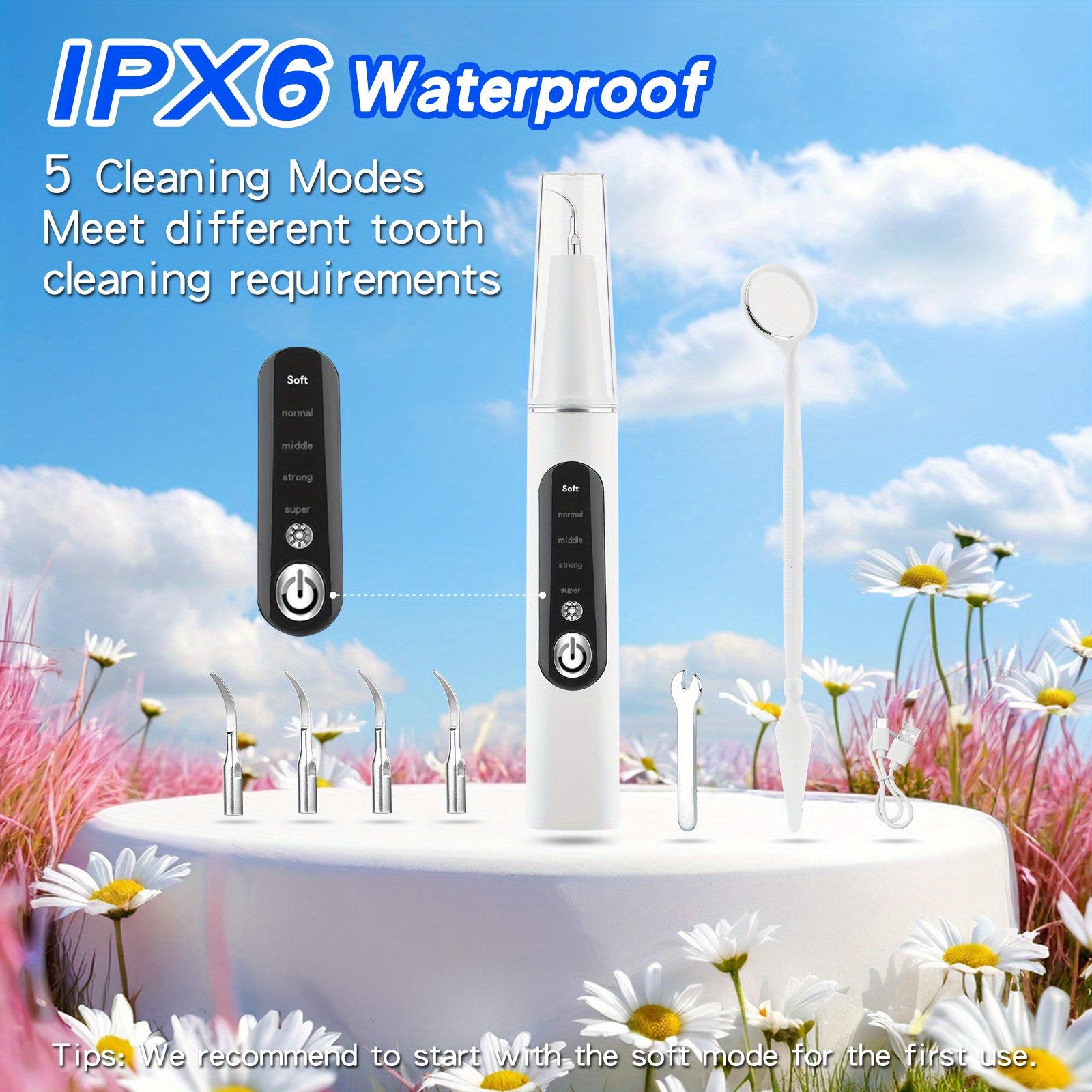 Electric Teeth Cleaner 5-in-1 USB Rechargeable With Replacement Heads