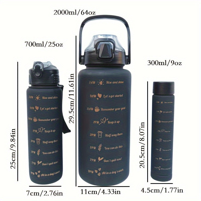 Water Bottle Set with 3 Sizes 300ml 700ml 2L for Sports Outdoor Camping Hiking