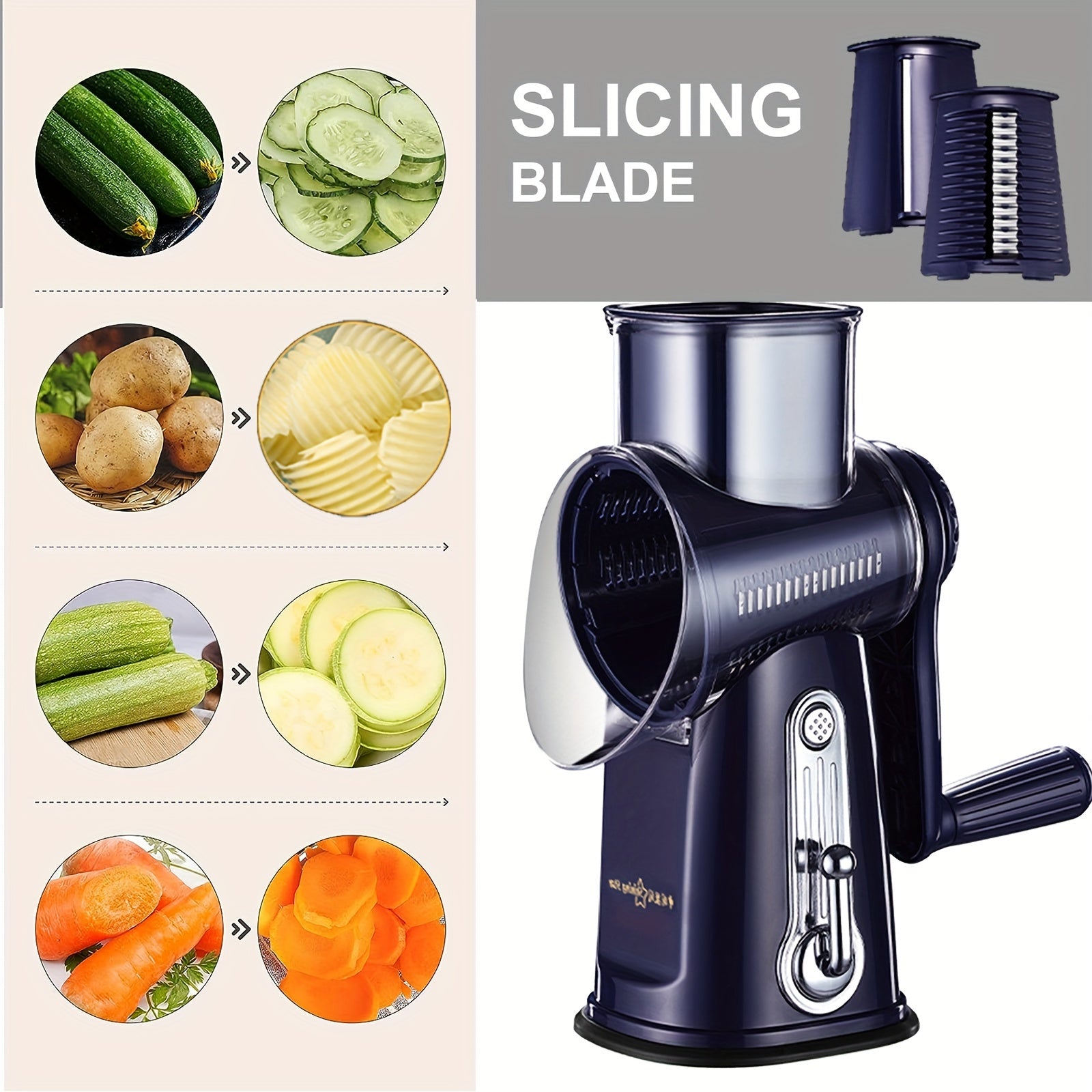 5-в-1 Роторная терка для сыра, слайсер, овощерезка, орехокол с присоской