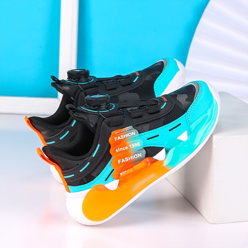 Zapatillas de baloncesto de color sólido para niños con hebilla giratoria, forro transpirable y suela de EVA