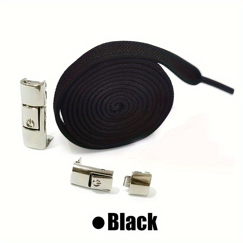 Unisex Elastic Flat Shoelaces With Metal Buckles No Tie Shoe Accessories