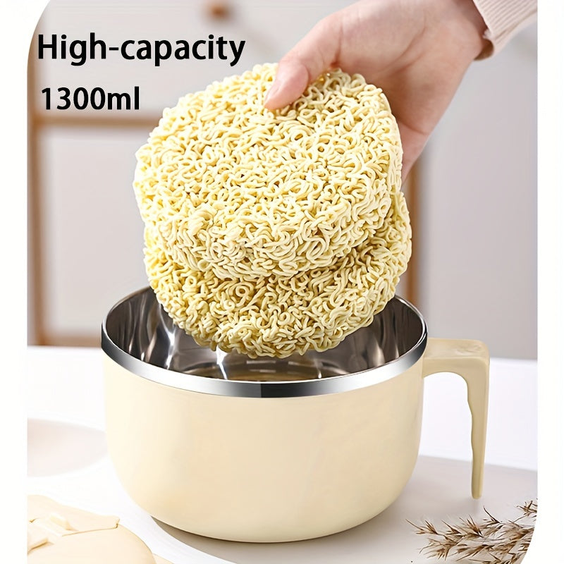 304 Stainless Steel Noodle Bowl with Lid Large Capacity Portable Tableware Anti-Scalding