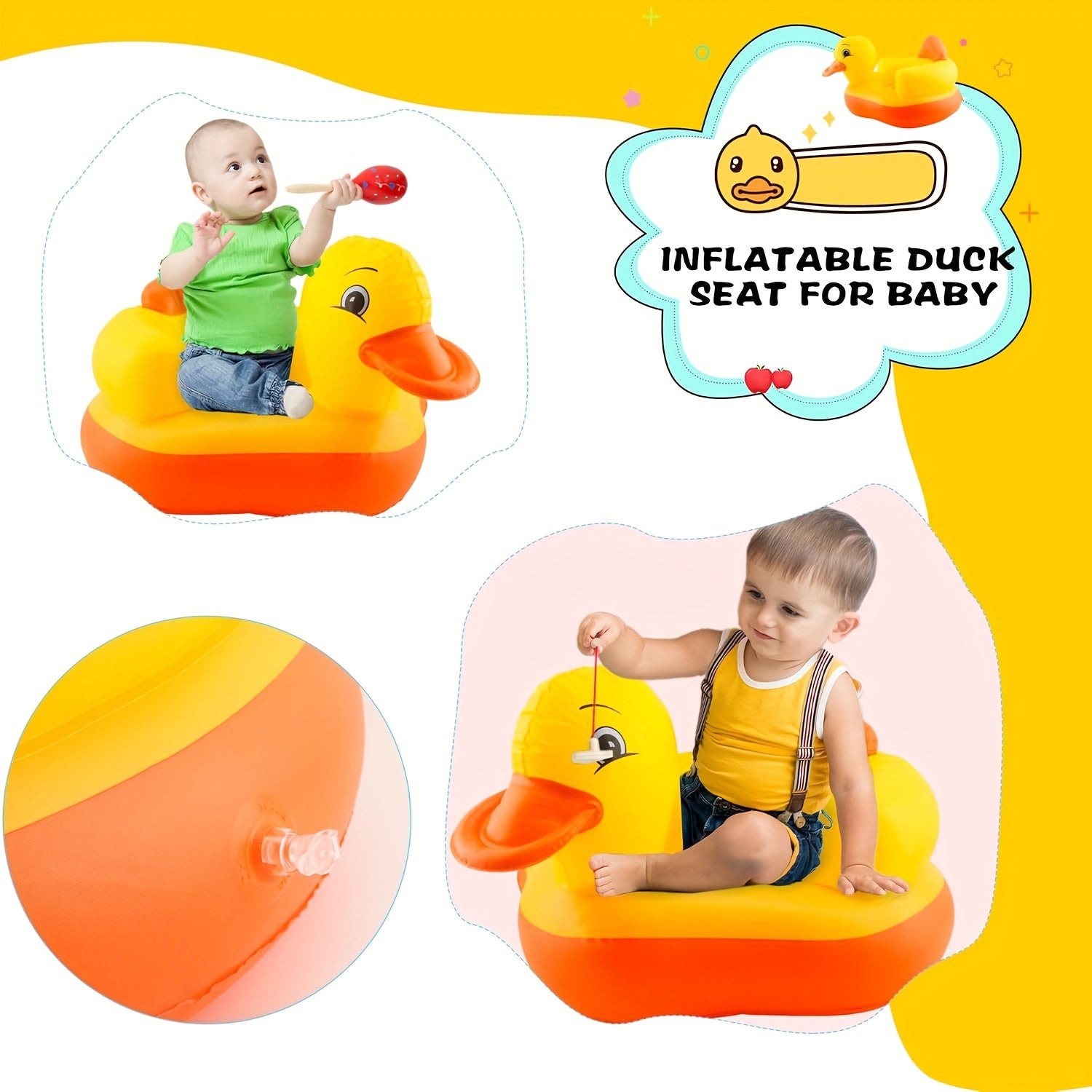 Yellow Duck Inflatable Baby Seat for Toddlers 3 Months and Up Summer Play