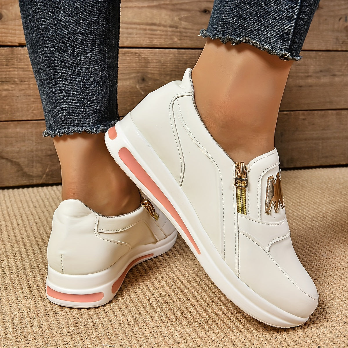 Women's Synthetic Letter Print Platform Sneakers, Low-Top Casual Shoes