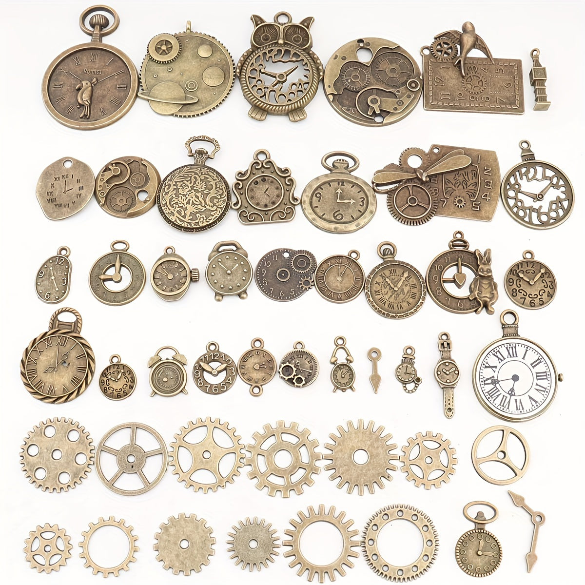Set of 160 Vintage Bronze Alloy Charms Steampunk Gear Clock Pendants for Jewelry Making