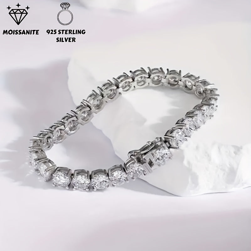 Moissanite Tennis Bracelet 8.5 Carats Sterling Silver Plated Birthstone Jewelry