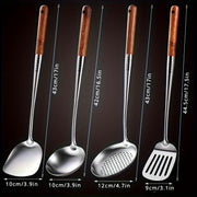 Set of 4 Stainless Steel Wok Utensils with Wooden Handles, 43cm Long, Heat-Resistant
