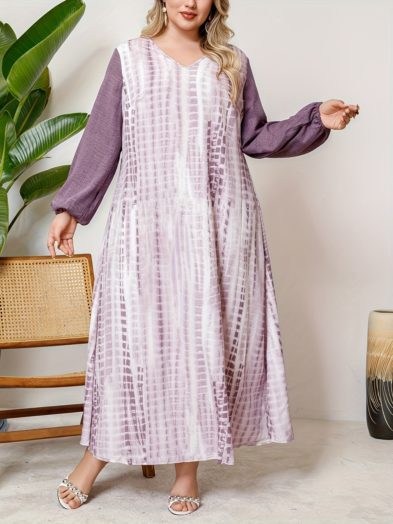 Plus o'lcham ayollar uchun V-yuqa maxi kiyi, kundalik va rasmiy, barcha mavsumlar uchun