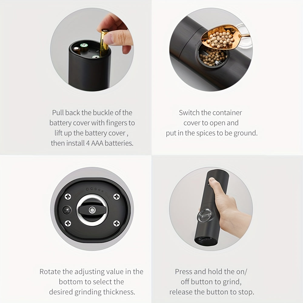 Electric Salt and Pepper Grinder Set Stainless Steel Battery Powered Adjustable