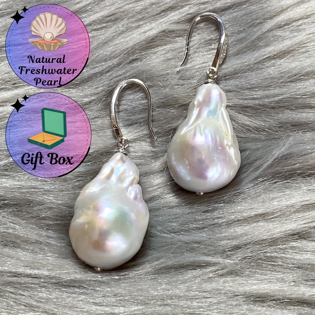 Sterling Silver Pearl Drop Earrings Baroque Style for Special Occasions