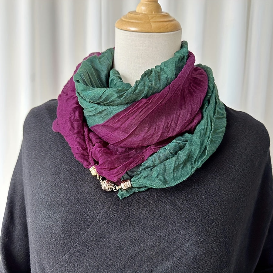 Women's Windproof Magnetic Scarf with Color Block Design and Pleated Shawl Style