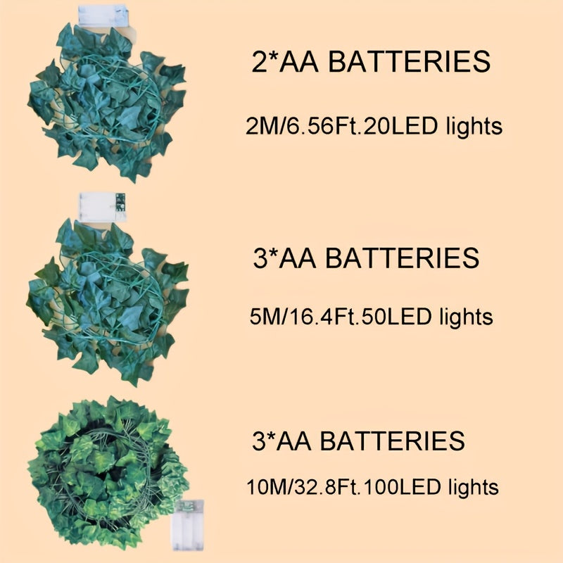 Зеленая гирлянда из листьев на шнуре 2м 5м 10м, работает на батарейках, для внутреннего декора