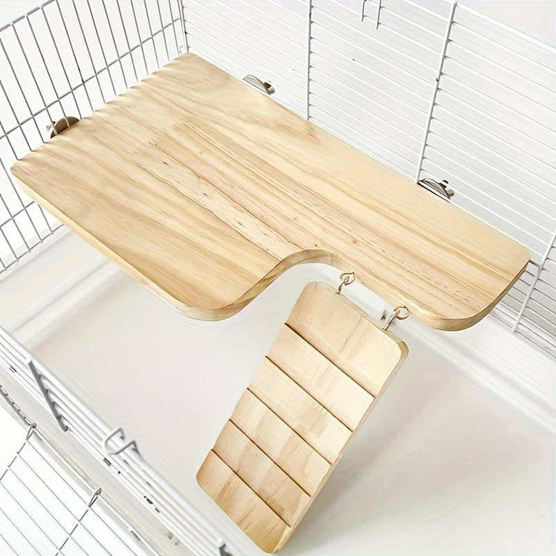 Plataforma de madera para mascotas pequeñas con escalera impermeable para hámsters, aves y animales pequeños