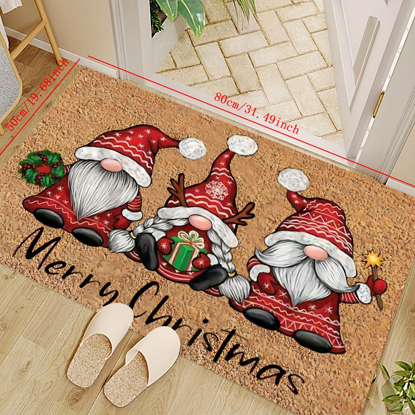 Christmas Gnome Door Mat Durable Polyester Dirt Resistant 1cm Thick
