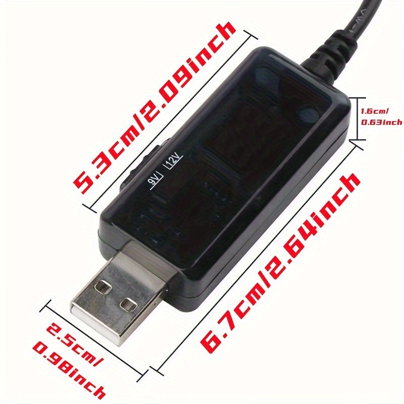 Cable convertidor USB a boost de 5V a 9V 12V con pantalla LED PVC negro fuente de alimentación