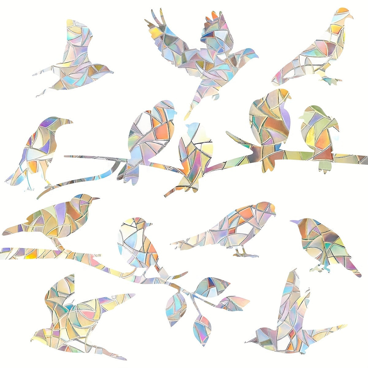 Set of 2 Rainbow Hummingbird Window Clings Decorative Bird Collision Stickers