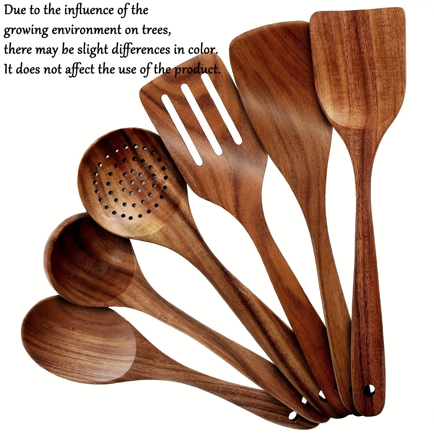 Set of 6 Wooden Kitchen Utensils Non-Stick Heat-Resistant Spatulas Spoons