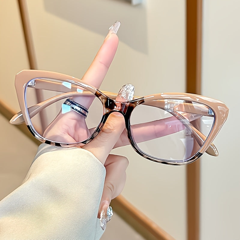 Women's Cat Eye Reading Glasses with Color Block Frame Clear Lenses for Computer Use +1.0 to +4.0