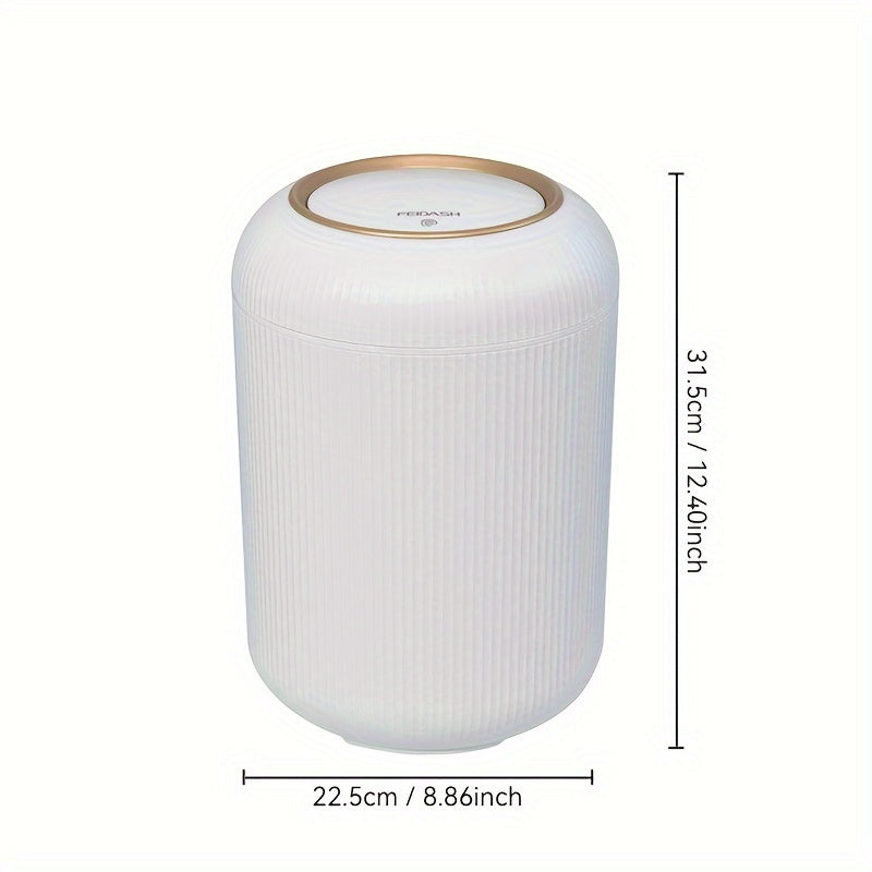 Large Capacity White and Gold Plastic Trash Can with Lid and Round Design