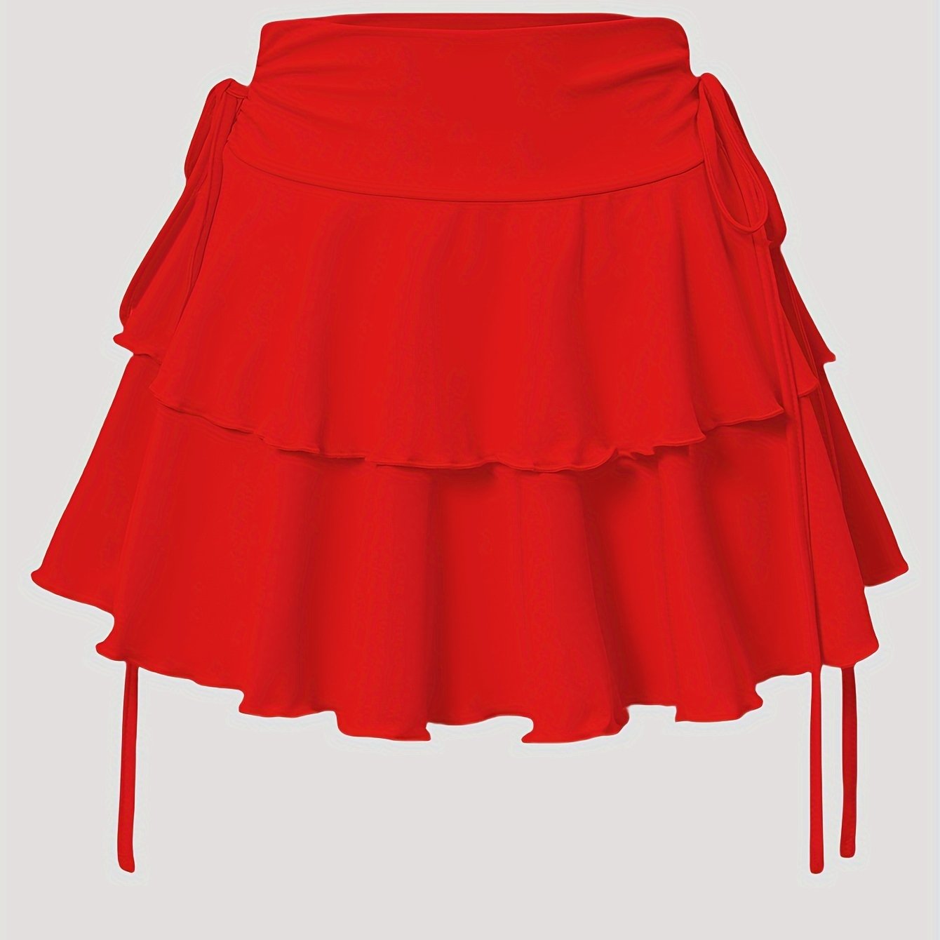 Women's High-Waist Mini Skirt with Faux Drawstring Solid Polyester for All Seasons